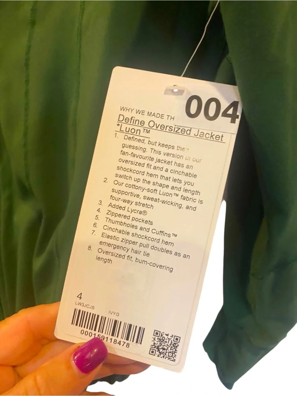 NWT Lululemon Define Oversized Jacket Luon IVY GREEN Size 4